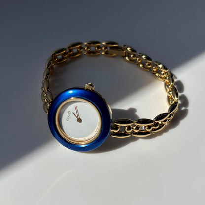 Gucci 1990s Interchangeable Bezel Gold Plated Rice Chain Watch with 6 bezels, case (172mm)