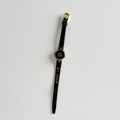 Gucci 1990s Round Dial Green Gold Plated Watch