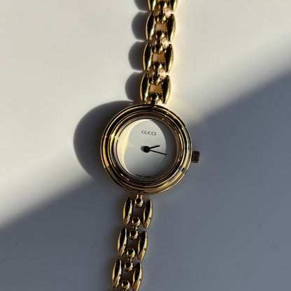 Gucci 1990s Interchangeable Bezel Gold Plated Watch with 6 bezels, case (167mm)