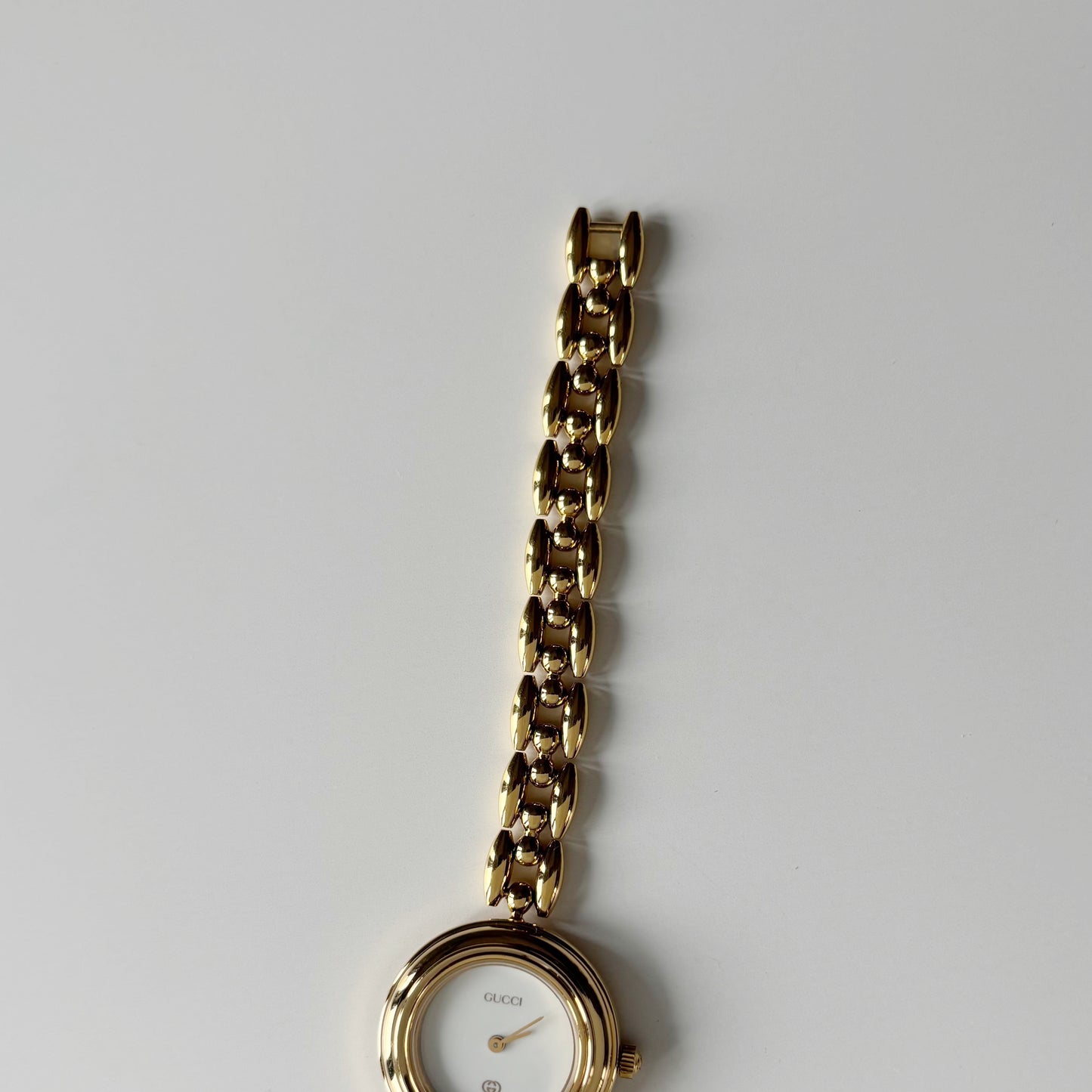 Gucci 1990s Interchangeable Bezel Gold Plated Rice Chain Watch with 6 bezels, case (172mm)