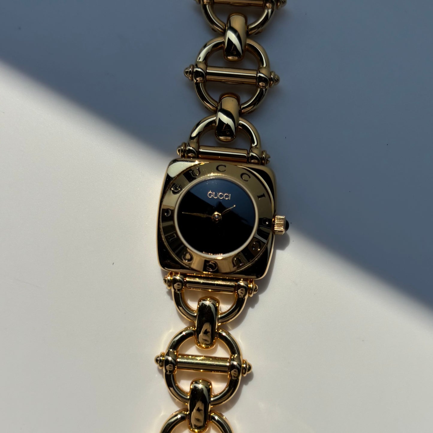 Gucci 1990s Black Dial Gold Plated Watch