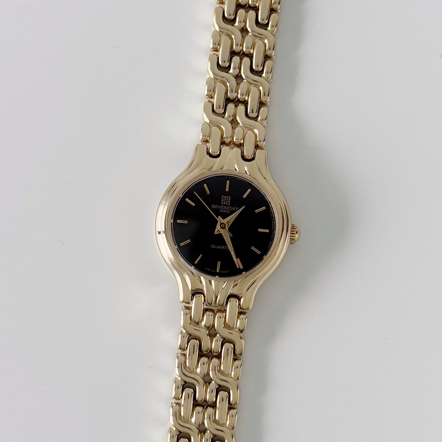 Givenchy 1990s Black Dial Gold Plated Watch