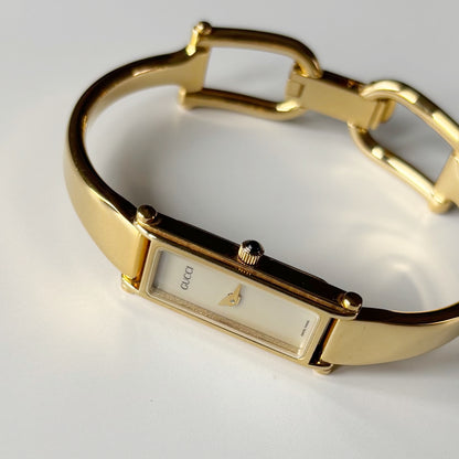 Gucci 1990s Seashell Dial Gold Plated Bangle Watch