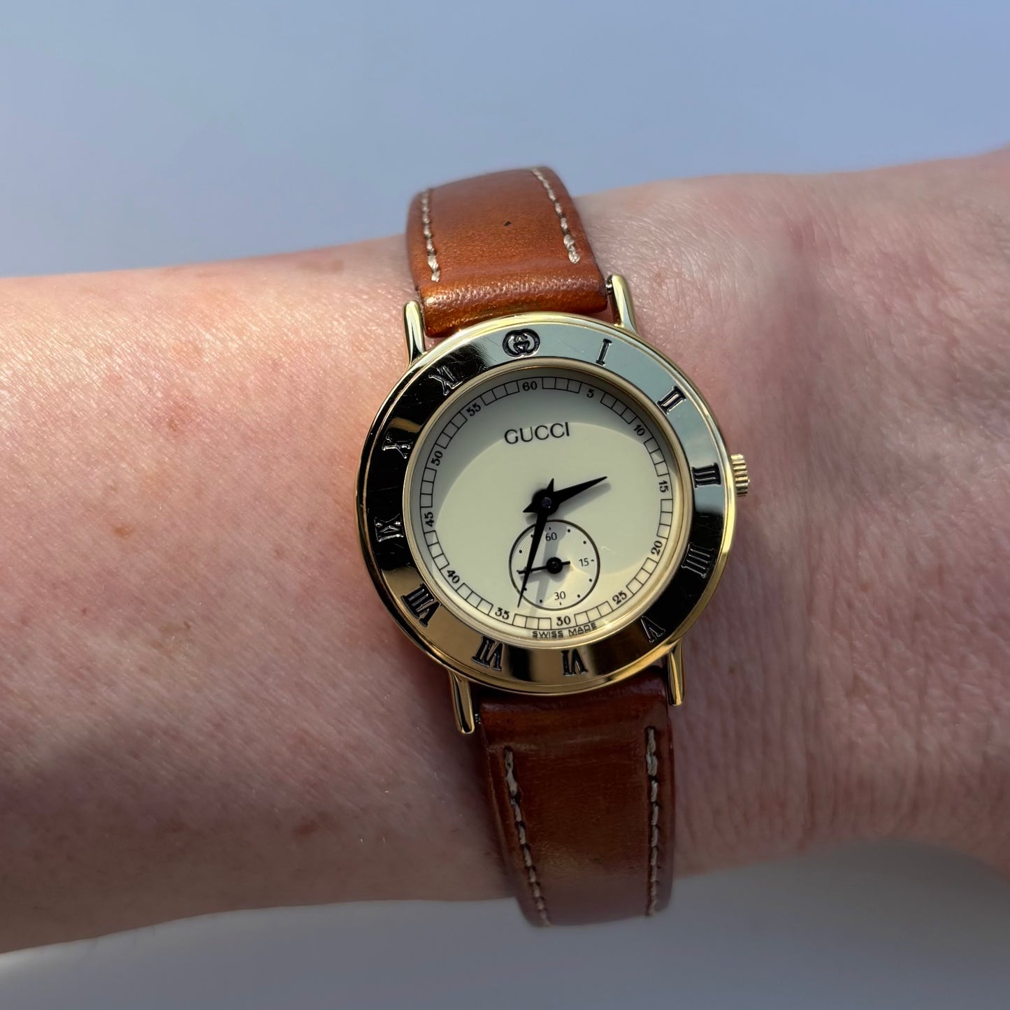 Gucci 1990s Sub Second Round Dial Gold Plated Watch