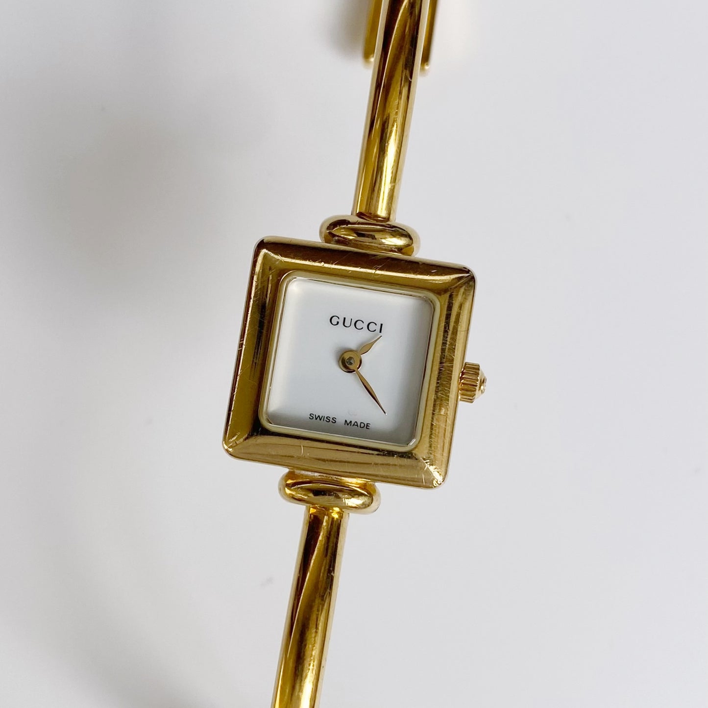 Gucci 1990s Square Gold Plated Bangle Watch