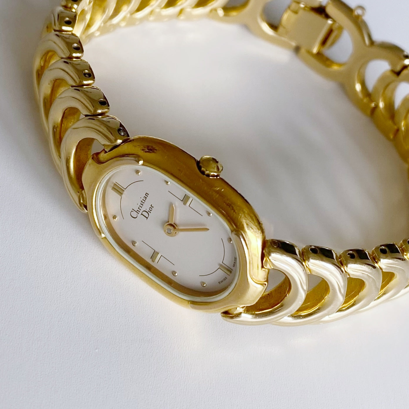 Dior 1990s Oval Gold Plated Watch