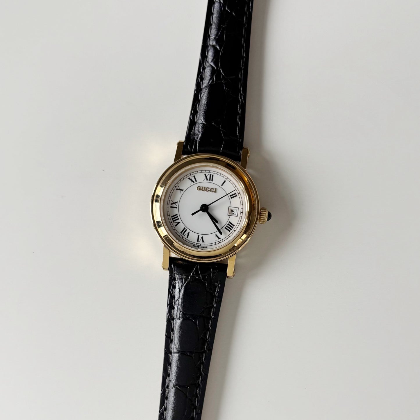 Gucci 1990s Date Round Dial Gold Plated Watch