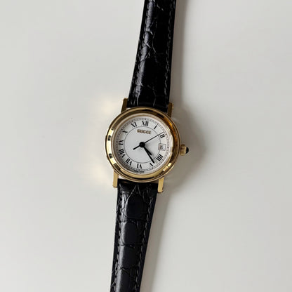 Gucci 1990s Date Round Dial Gold Plated Watch