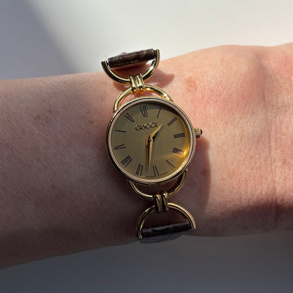 Gucci 1990s Round Dial Gold Plated Watch