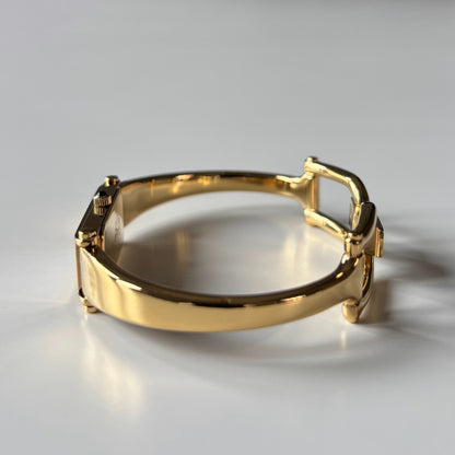 Gucci 1990s Seashell Rectangular Dial Gold Plated Bangle Watch