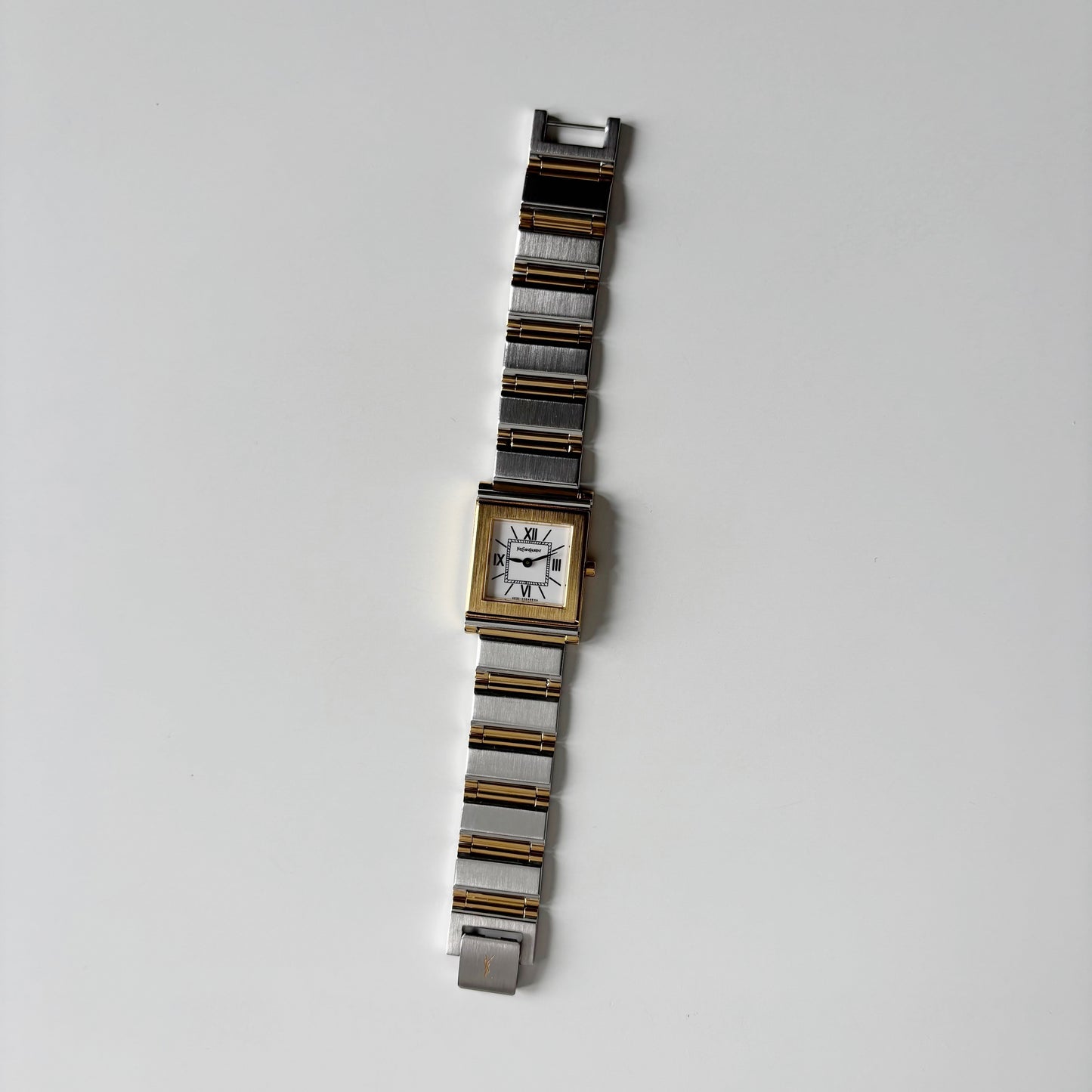 Yves Saint Laurent 1990s Square Dial Gold Plated Two Tone Watch