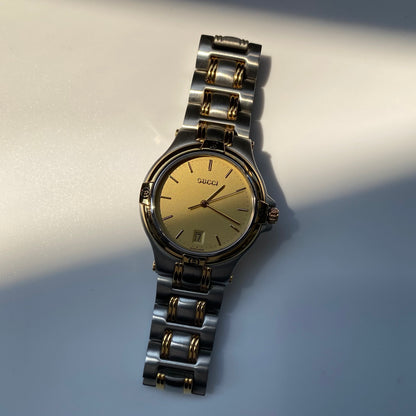 Gucci 1990s Date Two Tone Round Watch