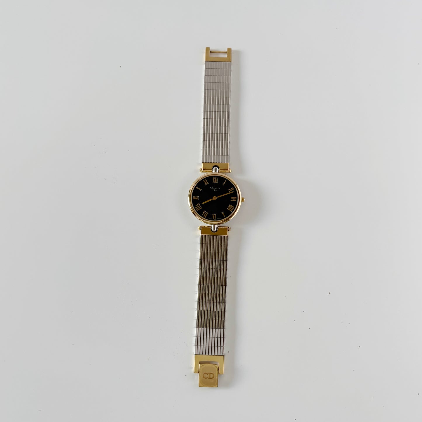 Dior 1990s Navy Dial Gold Plated Two Tone Watch (Large)