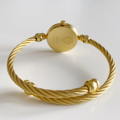 Gucci 1990s Black Dial Gold Plated Bangle Watch