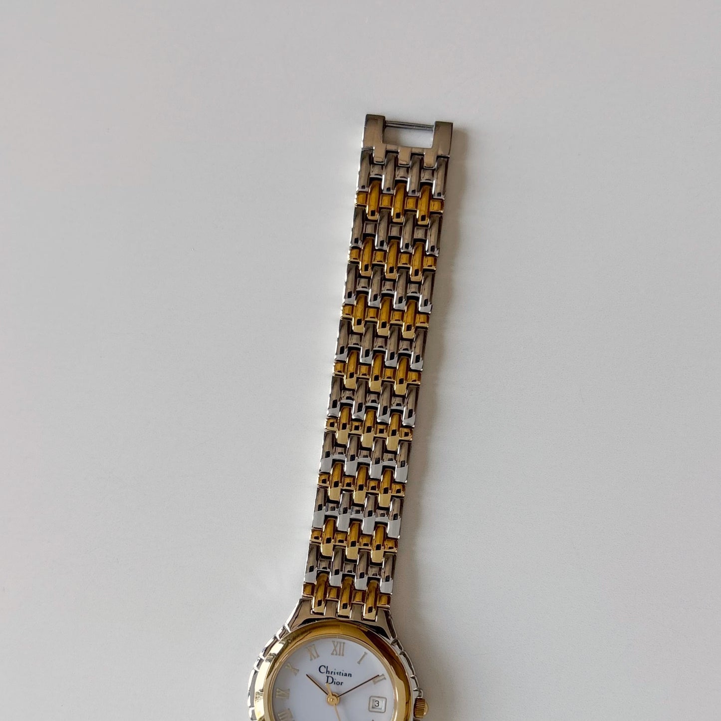 Dior 1990s Date Round Dial Two Tone Gold Plated Watch