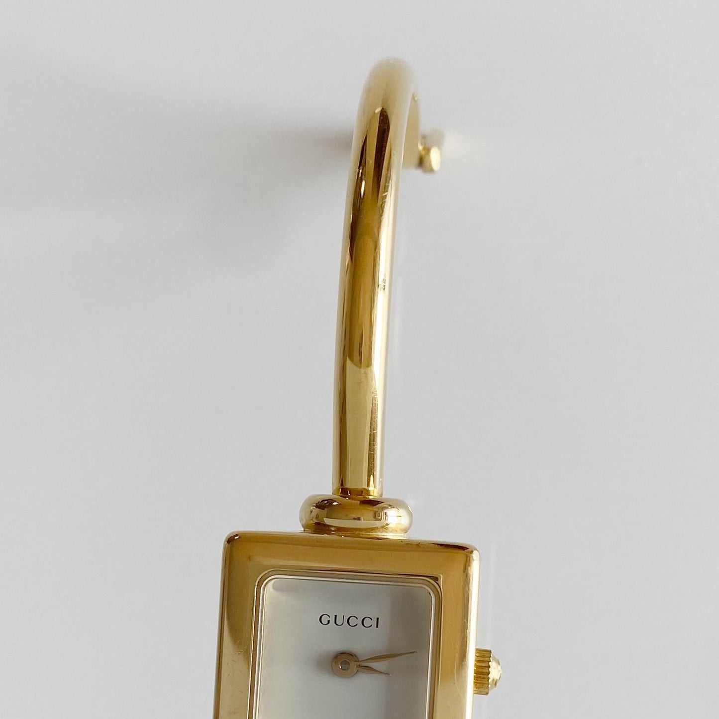 Gucci 1990s Square Dial Gold Plated Bangle Watch