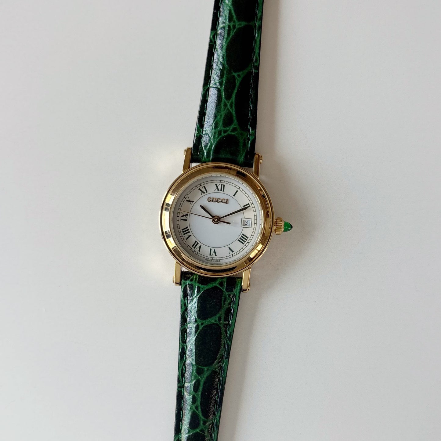 Gucci 1990s Date Round Dial Gold Plated Watch