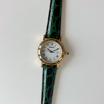 Gucci 1990s Date Round Dial Gold Plated Watch