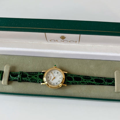 Gucci 1990s Date Round Dial Gold Plated Watch