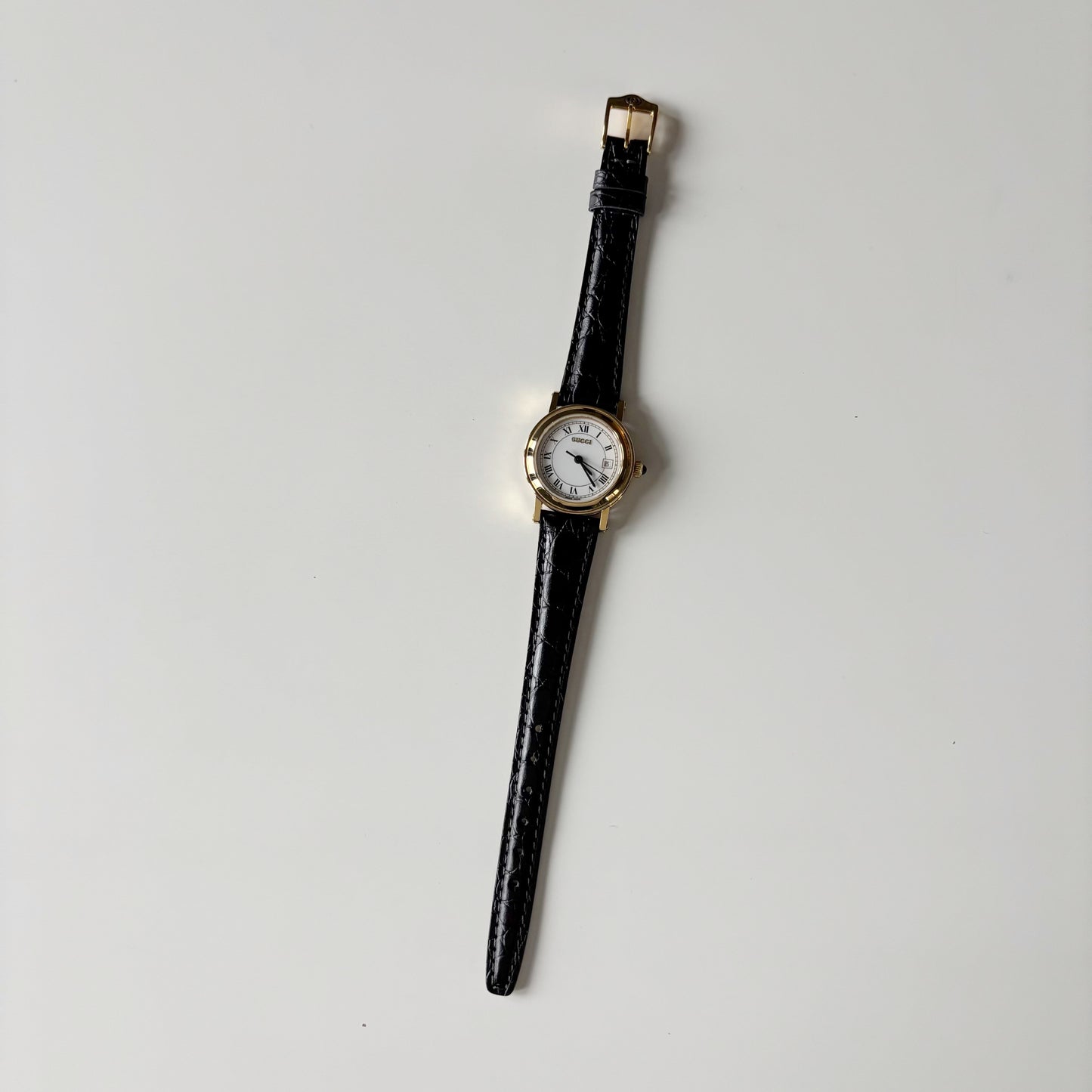 Gucci 1990s Date Round Dial Gold Plated Watch