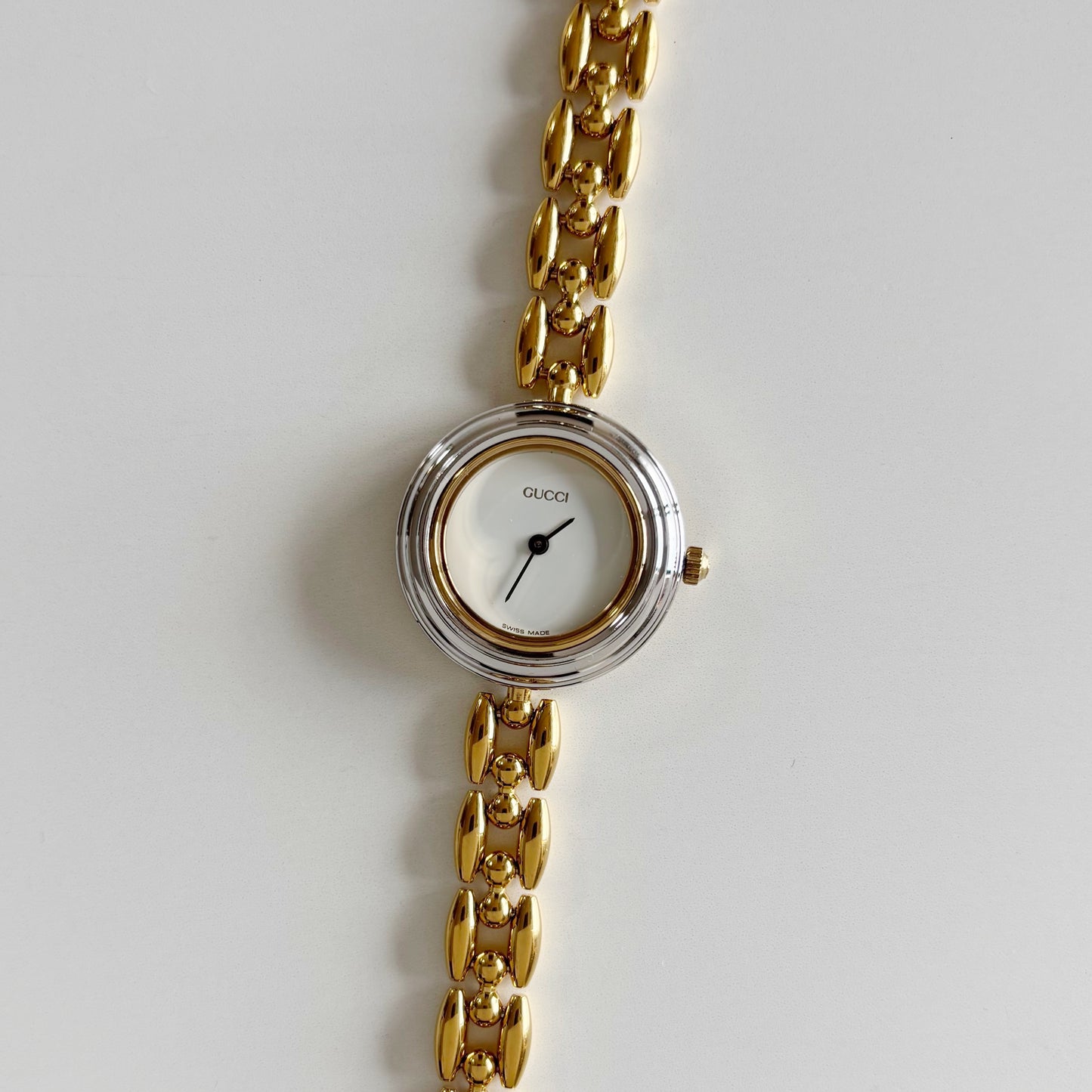 Gucci 1990s Interchangeable Bezel Gold Plated Rice Chain Watch with 6 bezels, case (160mm)