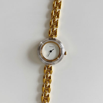Gucci 1990s Interchangeable Bezel Gold Plated Rice Chain Watch with 6 bezels, case (160mm)