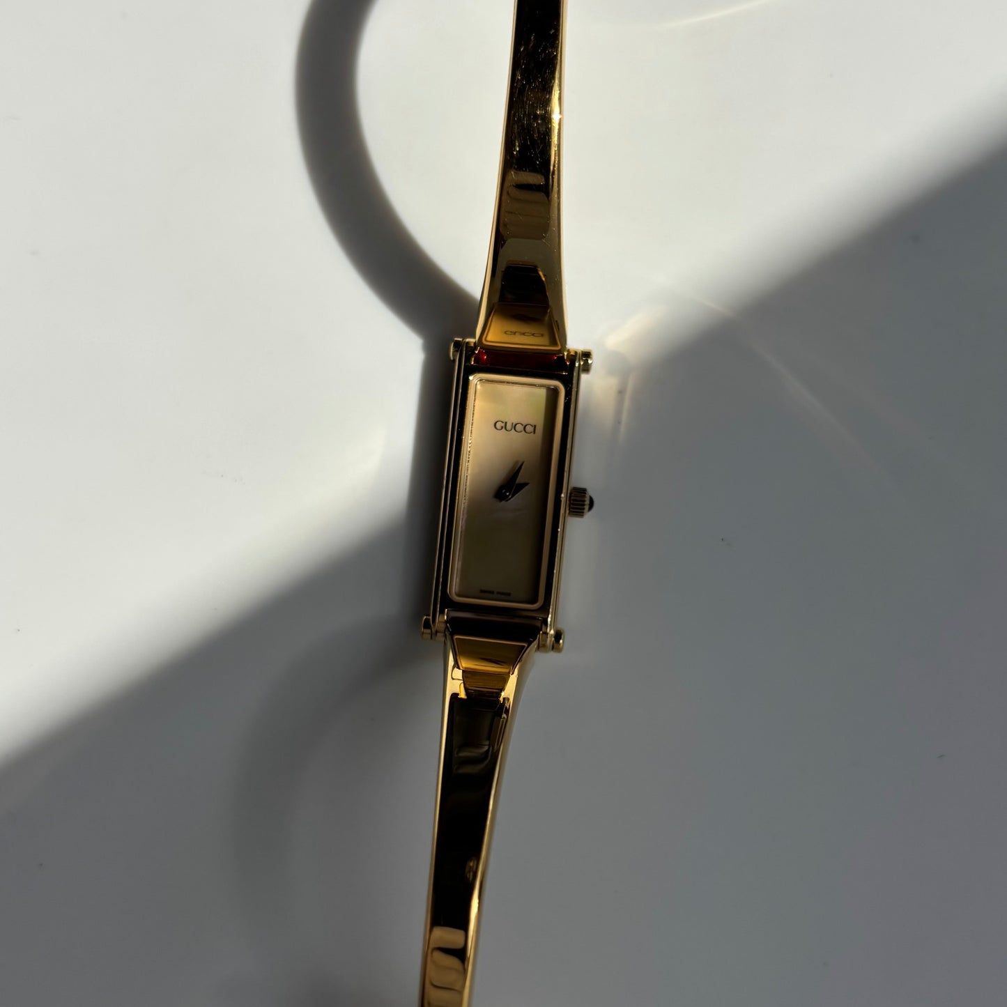 Gucci 1990s Seashell Dial Gold Plated Bangle Watch