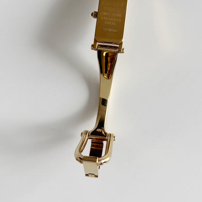 Gucci 1990s Seashell Rectangular Dial Gold Plated Bangle Watch (Small)
