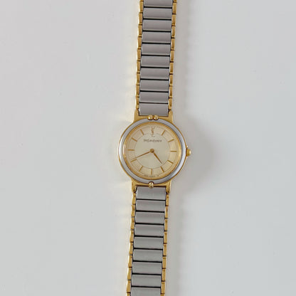 Yves Saint Laurent 1990s Round Dial Two Tone Watch