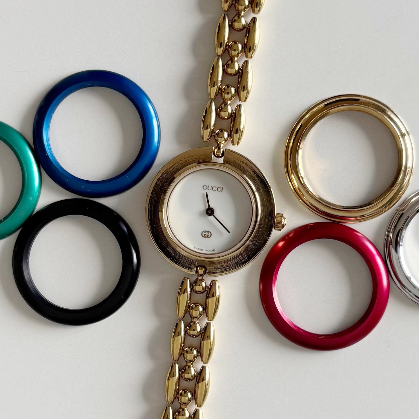 Gucci 1990s Interchangeable Bezel Gold Plated Rice Chain Watch (165mm)