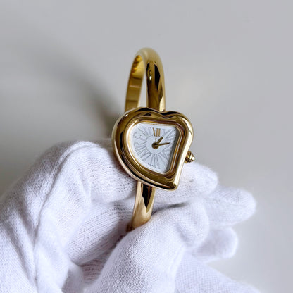 Yves Saint Laurent 1990s Heart Shaped Dial Gold Plated Bangle Watch