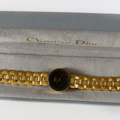 Dior 1990s Black Dial Gold Plated Watch