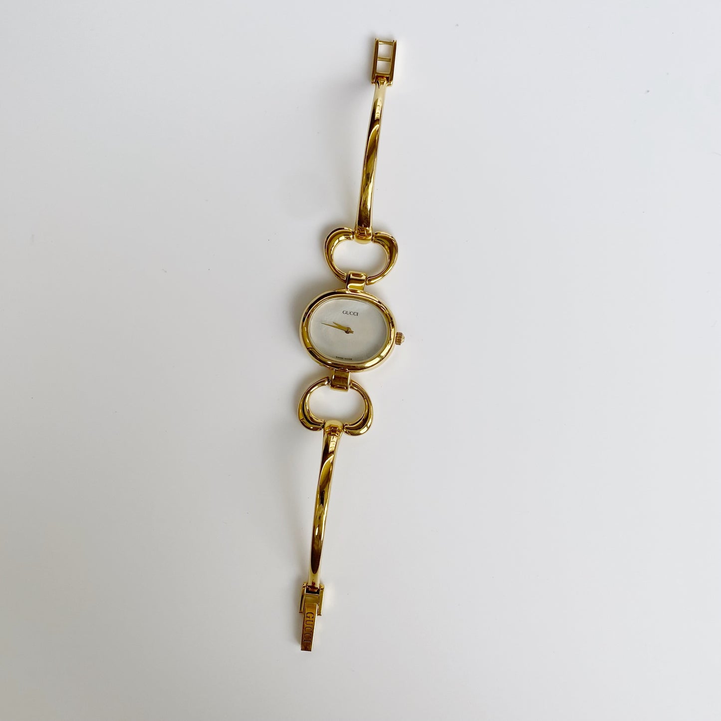 Gucci 1990s Seashell Dial Gold Plated Bangle Watch