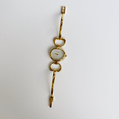 Gucci 1990s Seashell Dial Gold Plated Bangle Watch