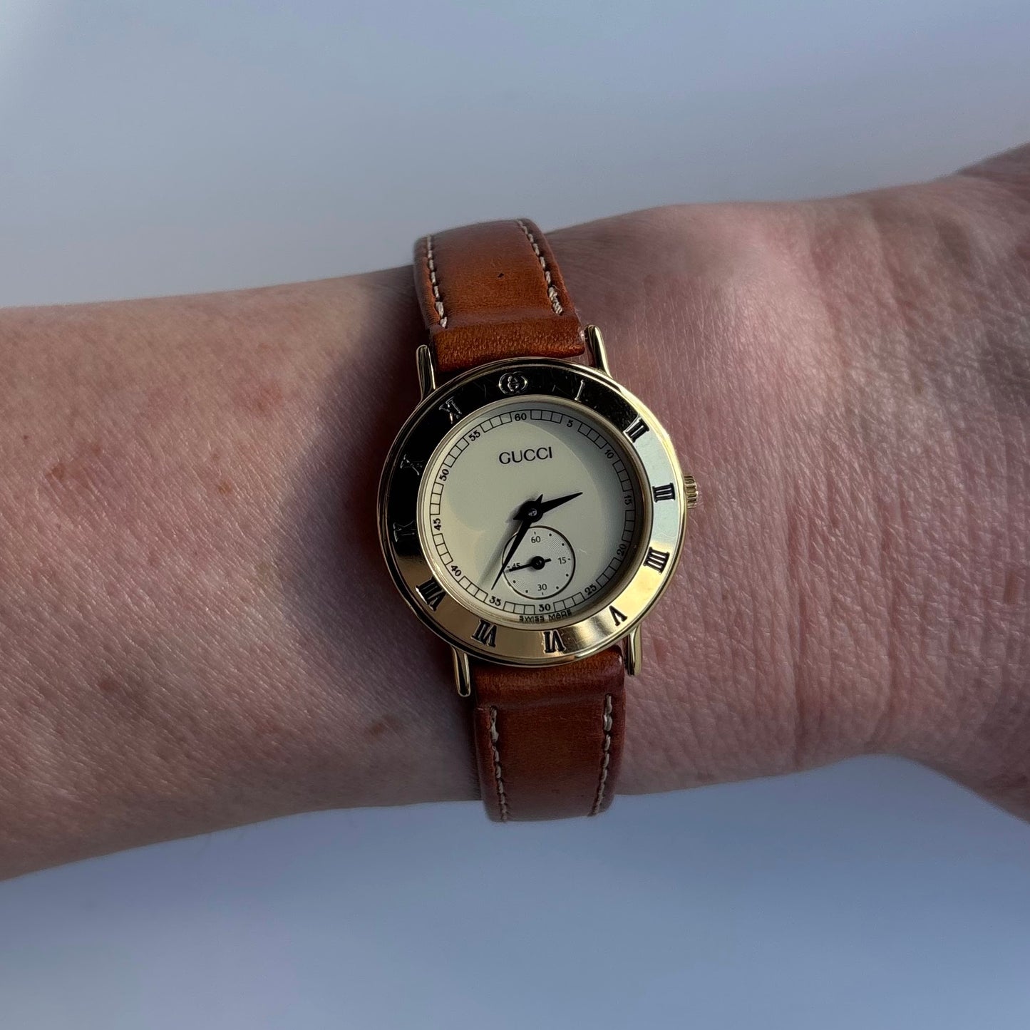 Gucci 1990s Sub Second Round Dial Gold Plated Watch