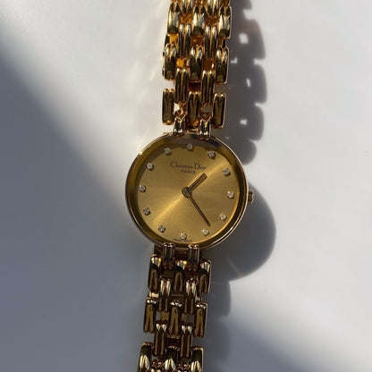 Dior 1990s Bagheera Gold Plated Round Watch