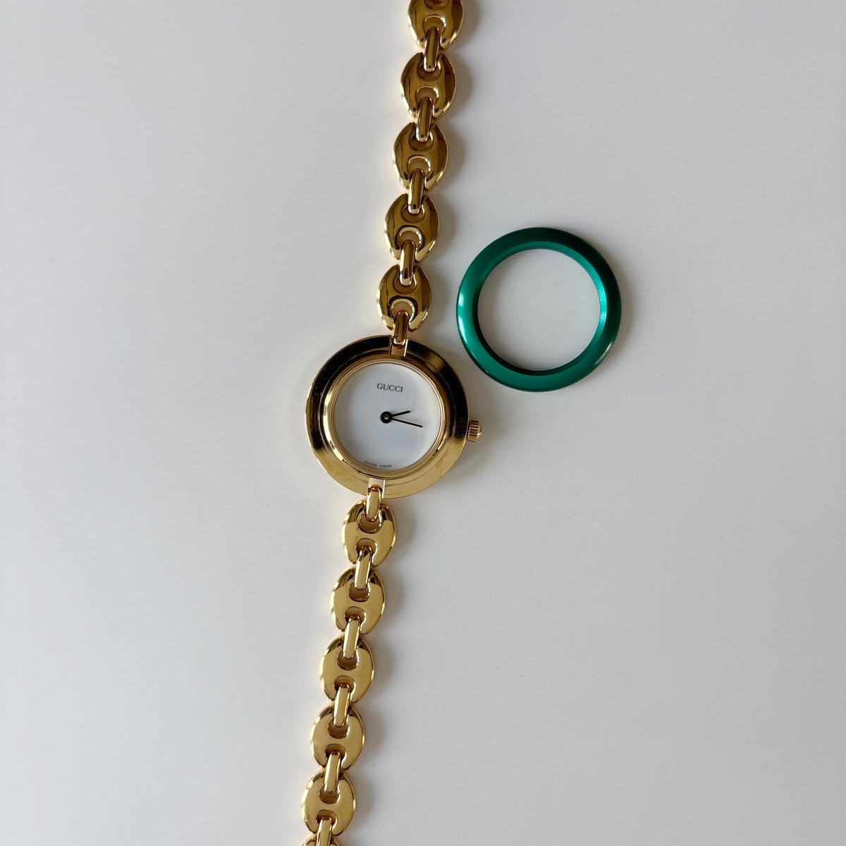 Gucci 1990s Interchangeable Bezel Gold Plated Chain Watch with 6 bezels, case (165mm)
