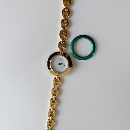 Gucci 1990s Interchangeable Bezel Gold Plated Chain Watch with 6 bezels, case (165mm)