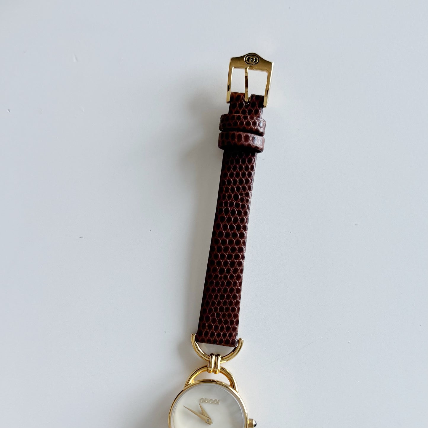 Gucci 1990s Seashell Dial Gold Plated Horsebit Watch