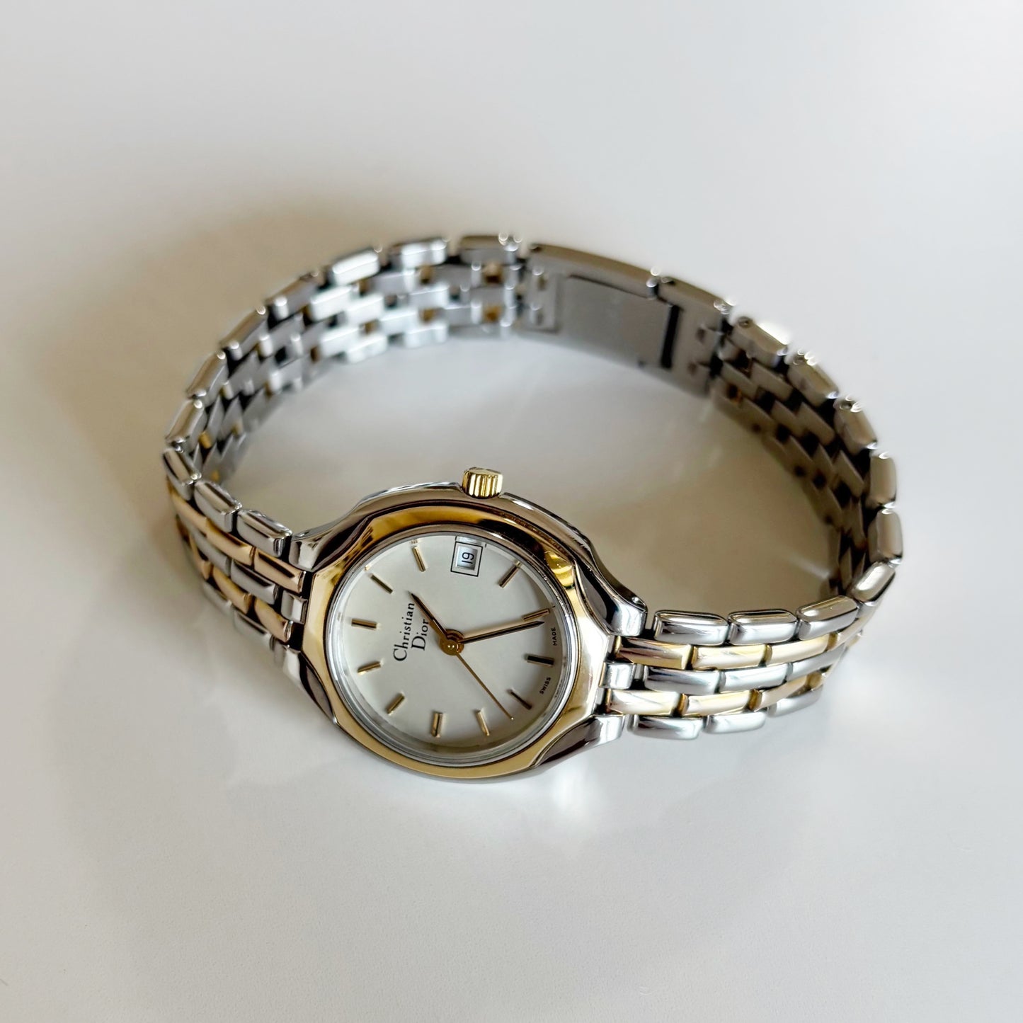 Dior 1990s Date Round Dial Two Tone Watch