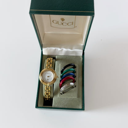 Gucci 1990s Interchangeable Bezel Gold Plated Watch with 6 bezels, case (160mm)