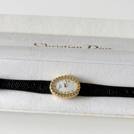 Dior 1990s Baignoire Gold Plated Leather Watch