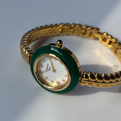 Dior 1990s Interchangeable Bezel Gold Plated Watch with 3 bezels