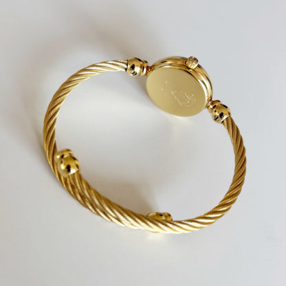 Gucci 1990s Black Dial Gold Plated Cable Bangle Watch