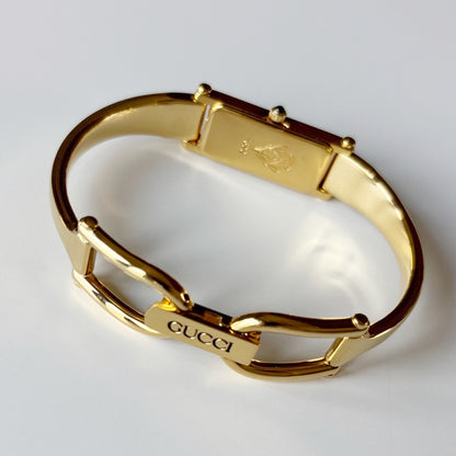 Gucci 1990s Black Dial Gold Plated Bangle Watch