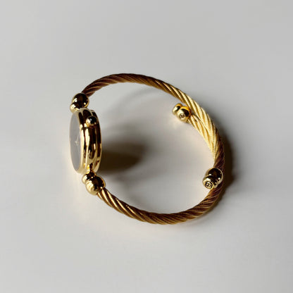 Gucci 1990s Black Dial Gold Plated Cable Bangle Watch