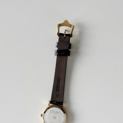 Celine 1990s Round Dial Gold Plated Watch