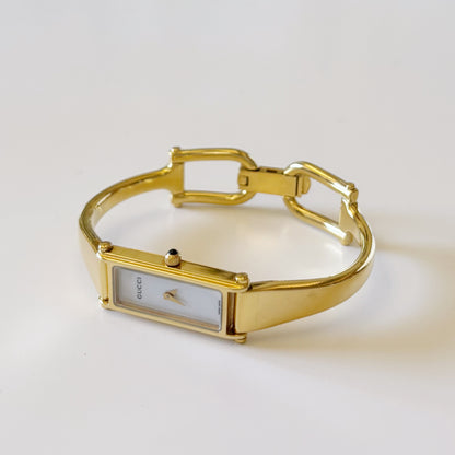 Gucci 1990s Seashell Dial Gold Plated Bangle Watch