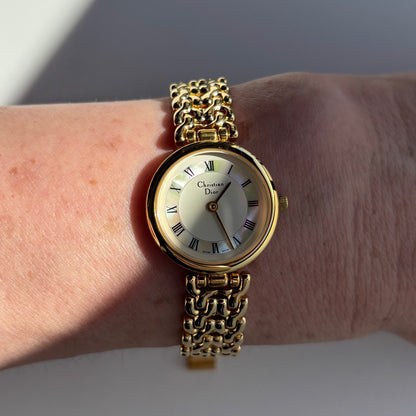 Dior 1990s Seashell Round Dial Gold Plated Watch