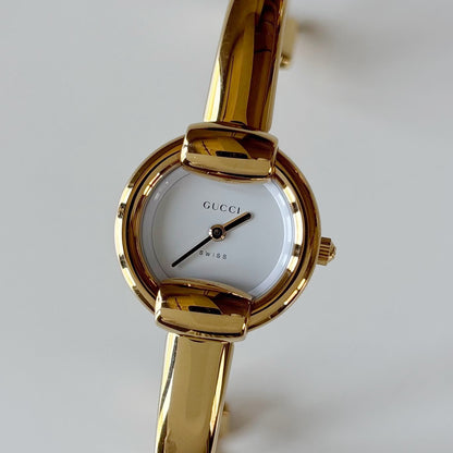 Gucci 1990s Round Dial Gold Plated Bangle Watch